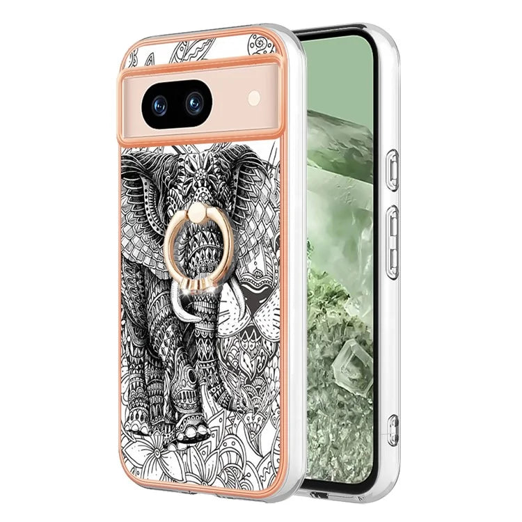 YB IMD Series-20 Style D for Google Pixel 8a Soft TPU Plating Case Kickstand Phone Cover