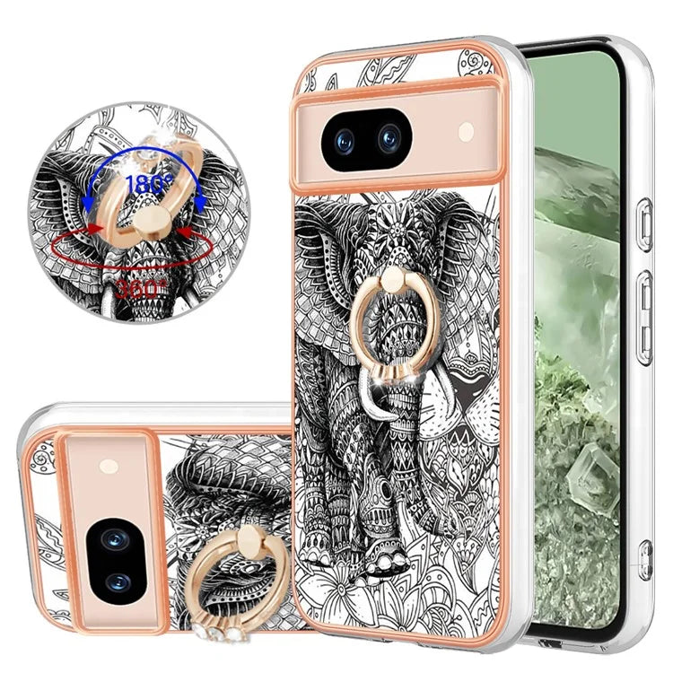 YB IMD Series-20 Style D for Google Pixel 8a Soft TPU Plating Case Kickstand Phone Cover