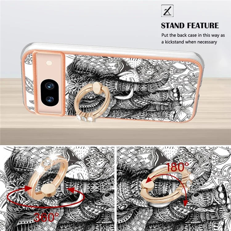 YB IMD Series-20 Style D for Google Pixel 8a Soft TPU Plating Case Kickstand Phone Cover