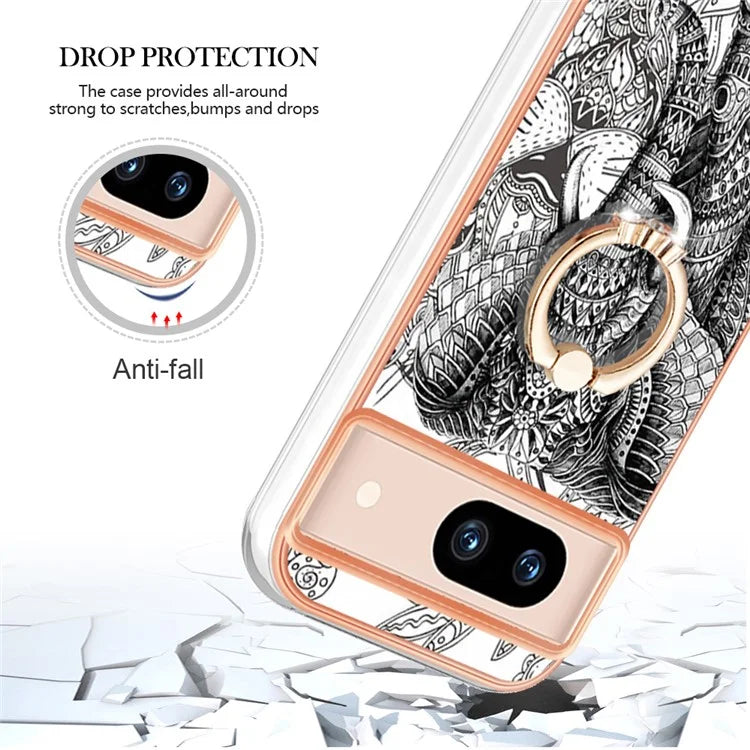 YB IMD Series-20 Style D for Google Pixel 8a Soft TPU Plating Case Kickstand Phone Cover