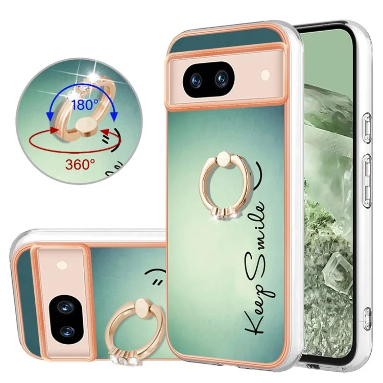 YB IMD Series-20 Style D for Google Pixel 8a Soft TPU Plating Case Kickstand Phone Cover