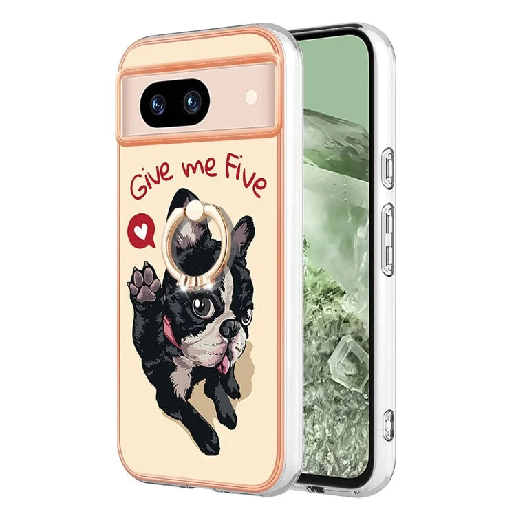 YB IMD Series-20 Style D for Google Pixel 8a Soft TPU Plating Case Kickstand Phone Cover