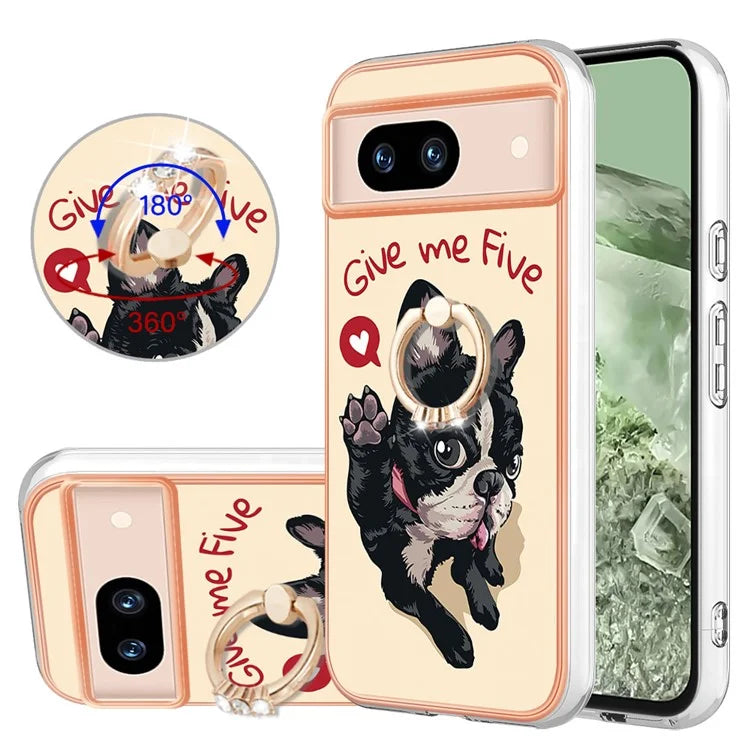YB IMD Series-20 Style D for Google Pixel 8a Soft TPU Plating Case Kickstand Phone Cover