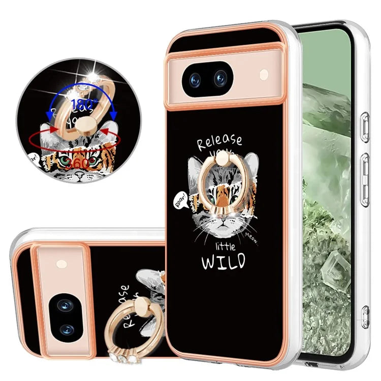 YB IMD Series-20 Style D for Google Pixel 8a Soft TPU Plating Case Kickstand Phone Cover