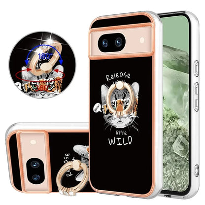 YB IMD Series-20 Style D for Google Pixel 8a Soft TPU Plating Case Kickstand Phone Cover