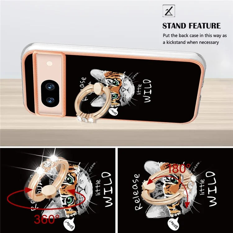 YB IMD Series-20 Style D for Google Pixel 8a Soft TPU Plating Case Kickstand Phone Cover