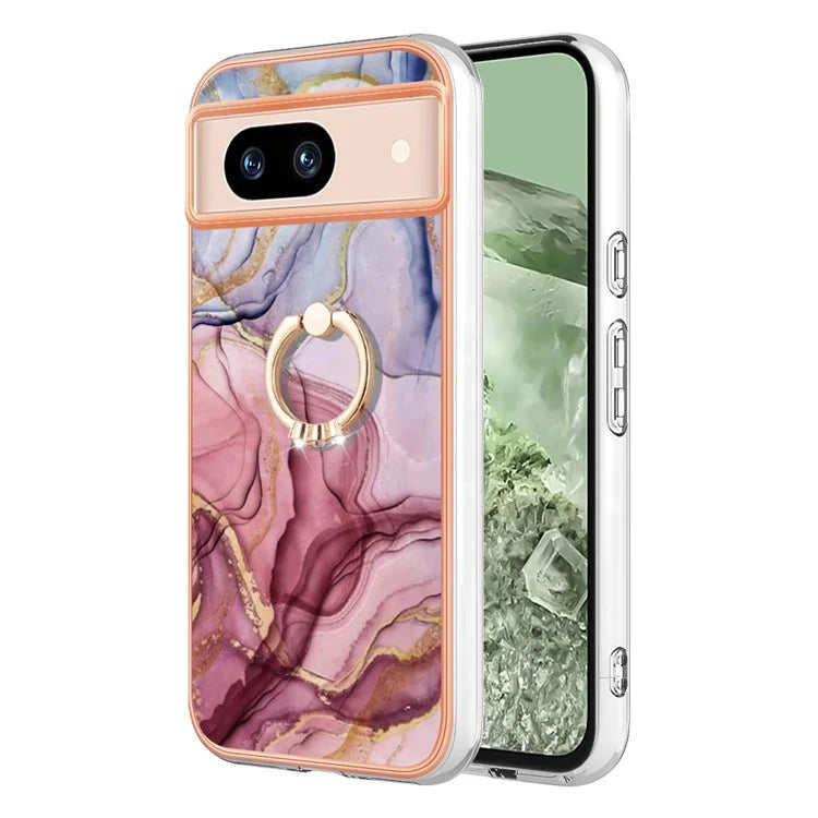 YB IMD Series-17 Style-E For Google Pixel 8a Marble Pattern IMD Cell Phone Case TPU Back Cover Gold