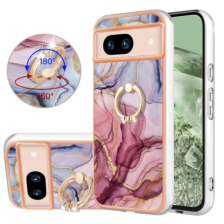 YB IMD Series-17 Style-E For Google Pixel 8a Marble Pattern IMD Cell Phone Case TPU Back Cover Gold