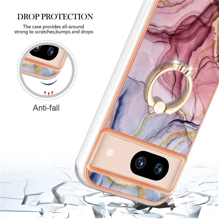 YB IMD Series-17 Style-E For Google Pixel 8a Marble Pattern IMD Cell Phone Case TPU Back Cover Gold