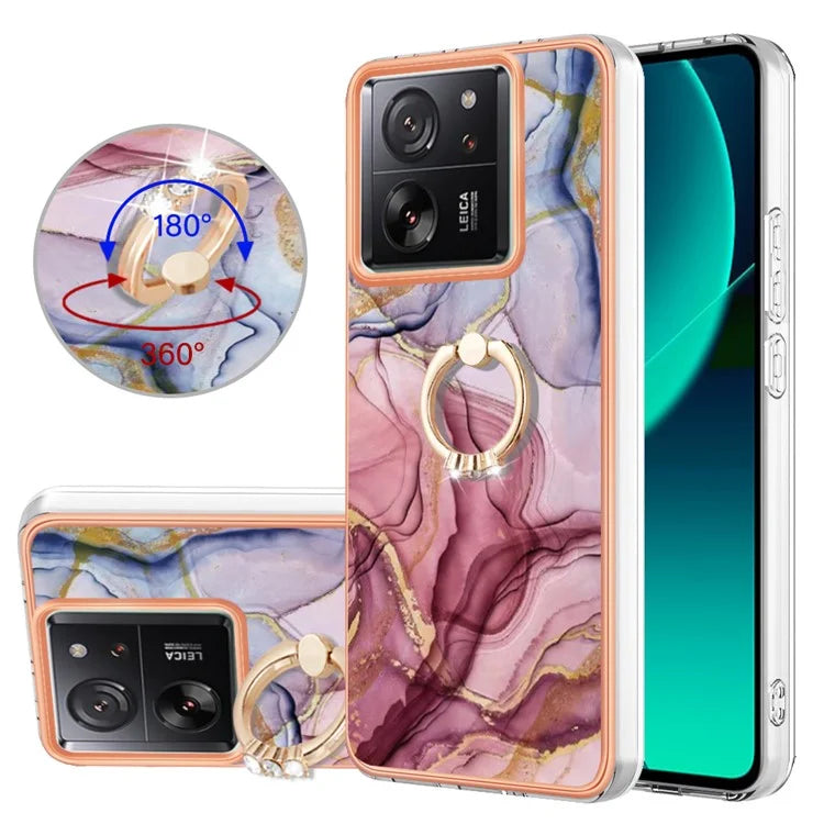 YB IMD Series-17 Style-E For Xiaomi 13T / 13T Pro / Redmi K60 Ultra Marble Pattern Shockproof Cover TPU Cell Phone Case Gold