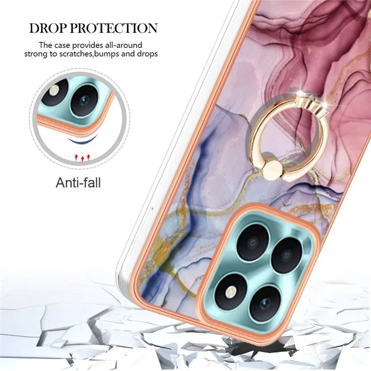 YB IMD Series-17 Style-E For Honor X6a 4G Cell Phone Cases Marble Pattern TPU Drop-proof Cover