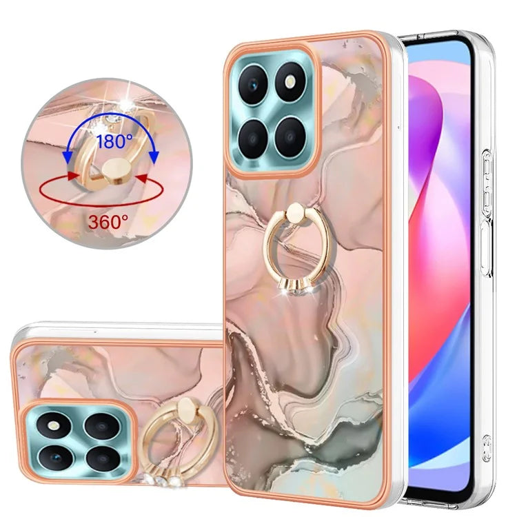 YB IMD Series-17 Style-E For Honor X6a 4G Cell Phone Cases Marble Pattern TPU Drop-proof Cover