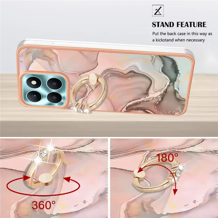 YB IMD Series-17 Style-E For Honor X6a 4G Cell Phone Cases Marble Pattern TPU Drop-proof Cover
