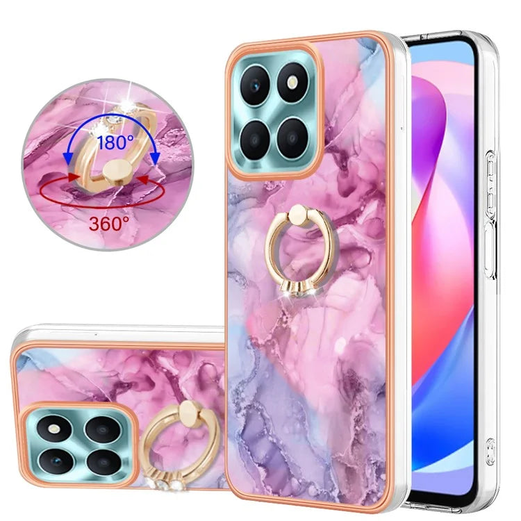 YB IMD Series-17 Style-E For Honor X6a 4G Cell Phone Cases Marble Pattern TPU Drop-proof Cover
