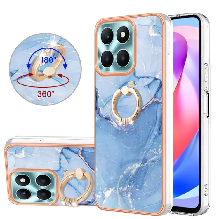 YB IMD Series-17 Style-E For Honor X6a 4G Cell Phone Cases Marble Pattern TPU Drop-proof Cover