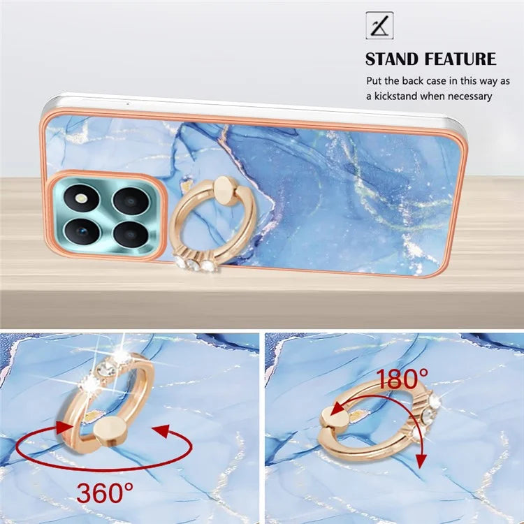 YB IMD Series-17 Style-E For Honor X6a 4G Cell Phone Cases Marble Pattern TPU Drop-proof Cover