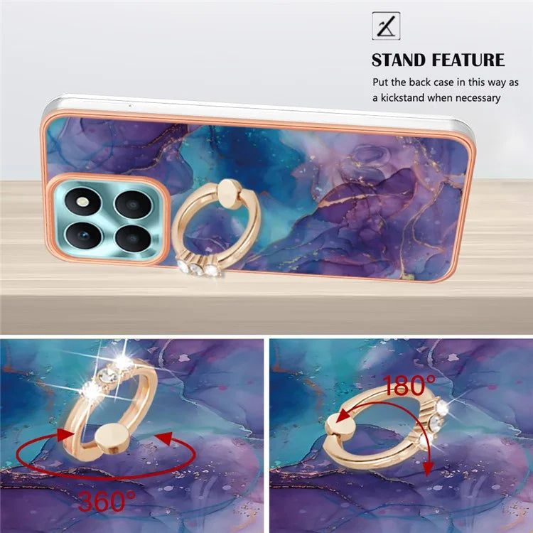 YB IMD Series-17 Style-E For Honor X6a 4G Cell Phone Cases Marble Pattern TPU Drop-proof Cover