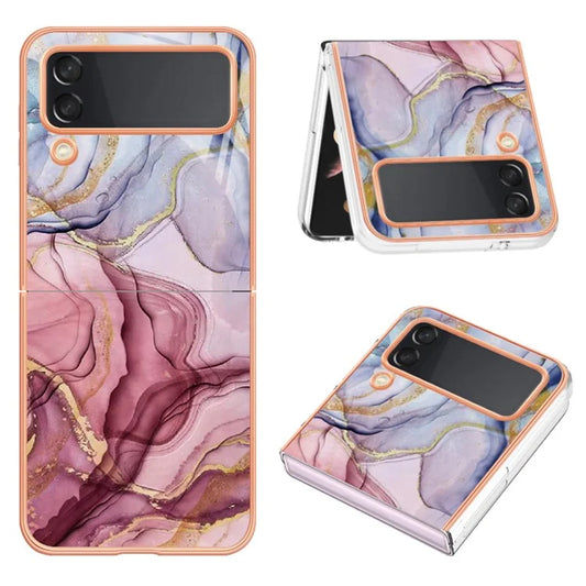YB IMD Series-16 Style-E For Samsung Galaxy Z Flip3 5G TPU Phone Case Marble Pattern Plating Edge Cover