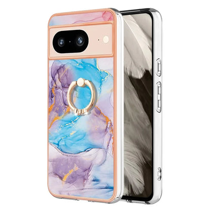 YB IMD Series-6 For Google Pixel 8 Case Marble Pattern TPU Cover with Ring Kickstand
