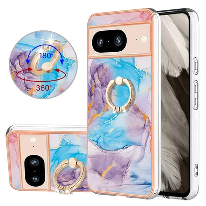 YB IMD Series-6 For Google Pixel 8 Case Marble Pattern TPU Cover with Ring Kickstand