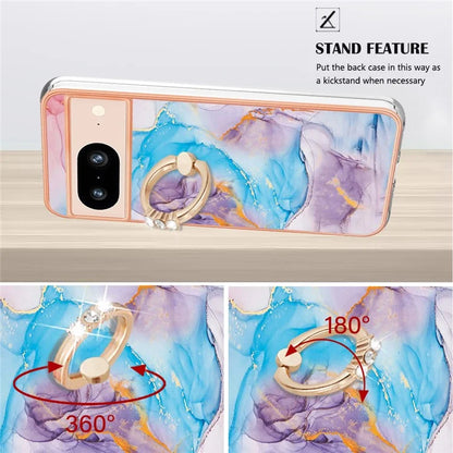 YB IMD Series-6 For Google Pixel 8 Case Marble Pattern TPU Cover with Ring Kickstand