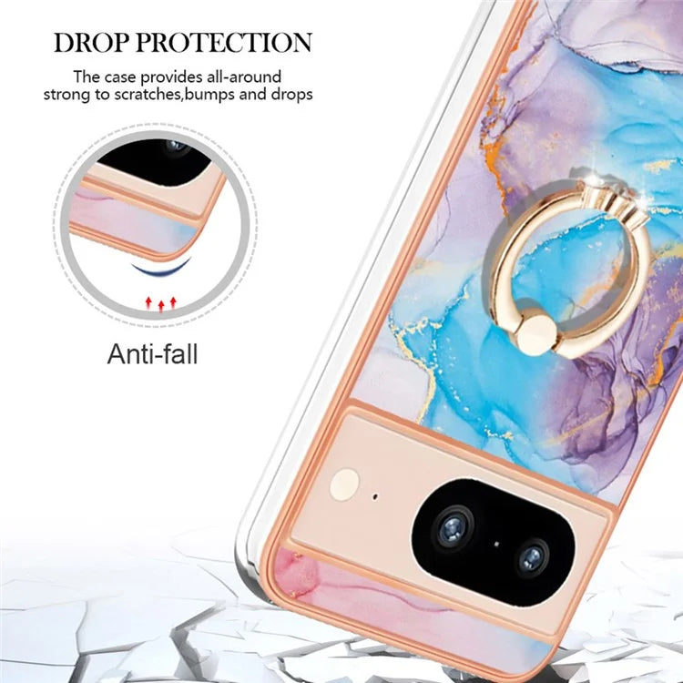 YB IMD Series-6 For Google Pixel 8 Case Marble Pattern TPU Cover with Ring Kickstand