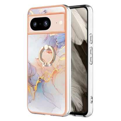 YB IMD Series-6 For Google Pixel 8 Case Marble Pattern TPU Cover with Ring Kickstand