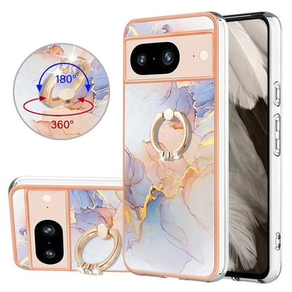 YB IMD Series-6 For Google Pixel 8 Case Marble Pattern TPU Cover with Ring Kickstand