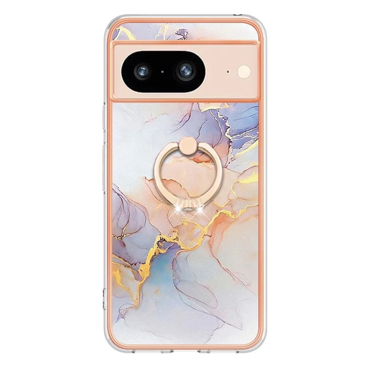 YB IMD Series-6 For Google Pixel 8 Case Marble Pattern TPU Cover with Ring Kickstand