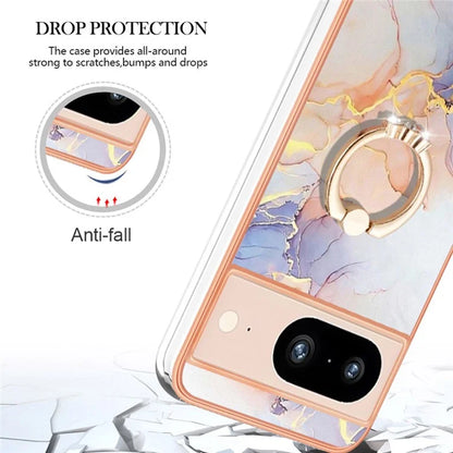 YB IMD Series-6 For Google Pixel 8 Case Marble Pattern TPU Cover with Ring Kickstand