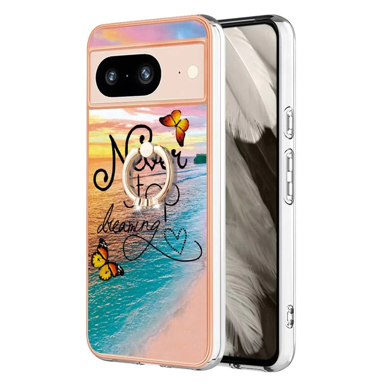 YB IMD Series-6 For Google Pixel 8 Case Marble Pattern TPU Cover with Ring Kickstand