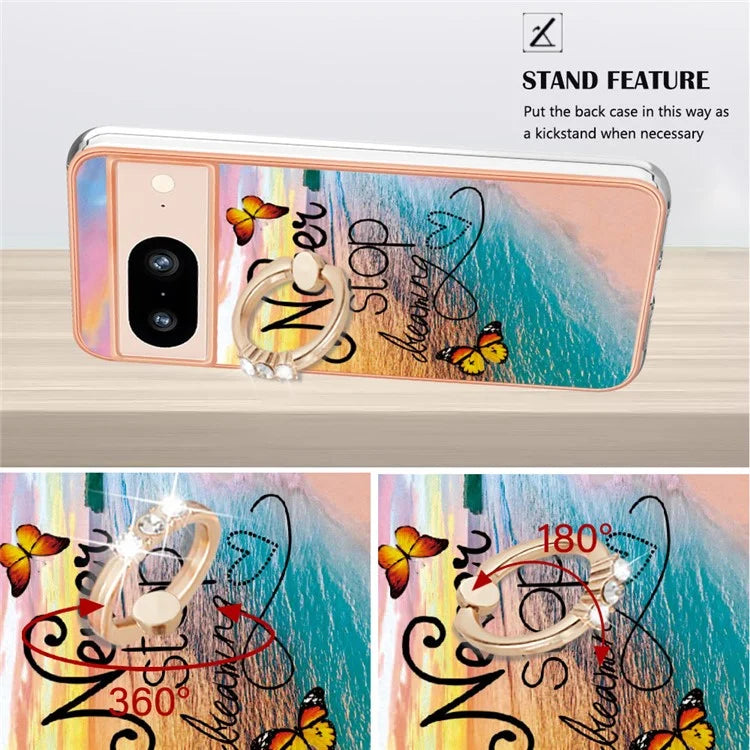 YB IMD Series-6 For Google Pixel 8 Case Marble Pattern TPU Cover with Ring Kickstand