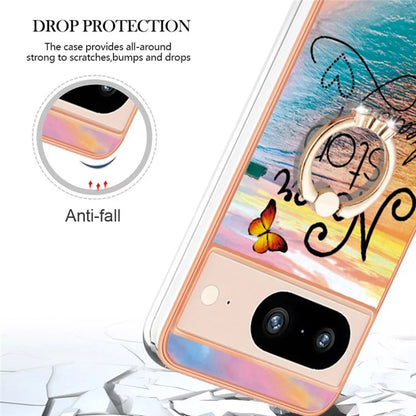 YB IMD Series-6 For Google Pixel 8 Case Marble Pattern TPU Cover with Ring Kickstand