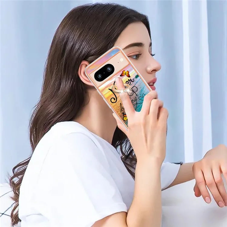 YB IMD Series-6 For Google Pixel 8 Case Marble Pattern TPU Cover with Ring Kickstand