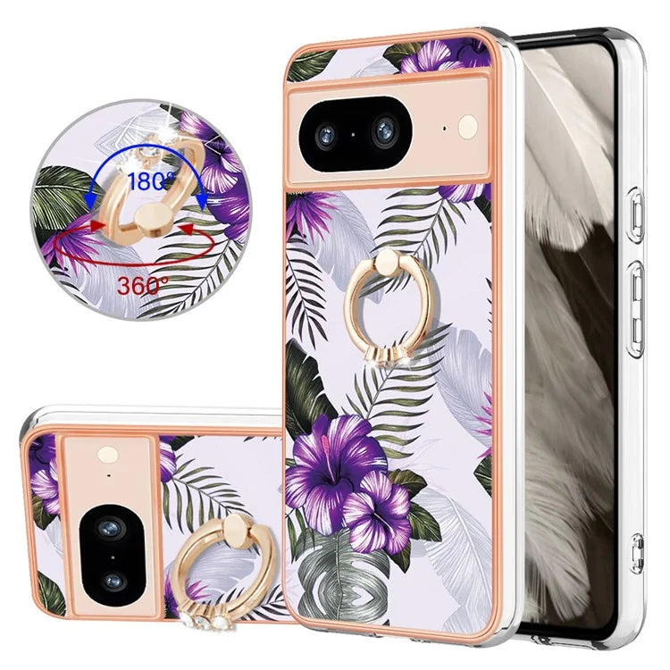 YB IMD Series-6 For Google Pixel 8 Case Marble Pattern TPU Cover with Ring Kickstand