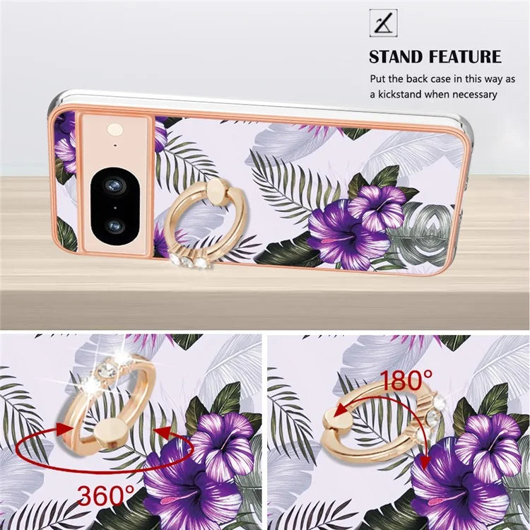 YB IMD Series-6 For Google Pixel 8 Case Marble Pattern TPU Cover with Ring Kickstand