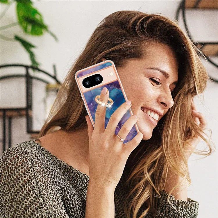 YB IMD Series-17 Style-E For Google Pixel 8 Kickstand Electroplating Cover TPU Cell Phone Case