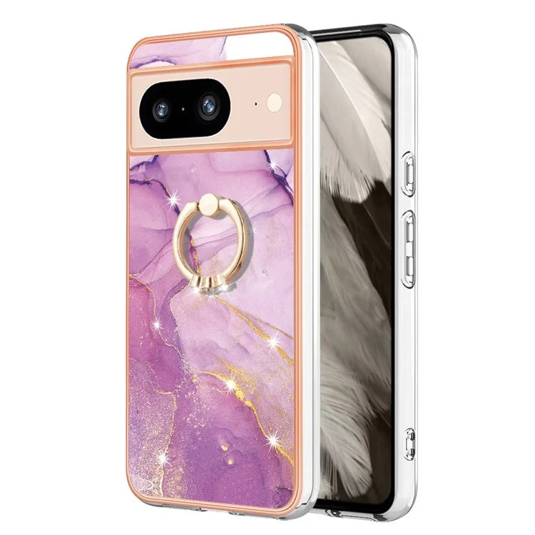 YB IMD Series-10 For Google Pixel 8 Case IMD Electroplating Ring Kickstand Anti-scratch TPU Cover