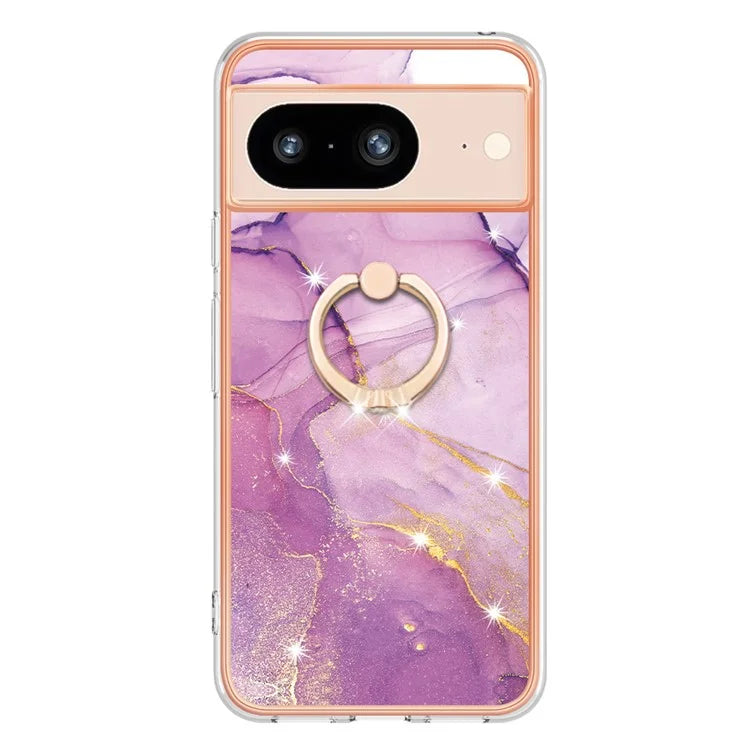YB IMD Series-10 For Google Pixel 8 Case IMD Electroplating Ring Kickstand Anti-scratch TPU Cover