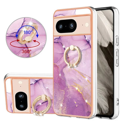 YB IMD Series-10 For Google Pixel 8 Case IMD Electroplating Ring Kickstand Anti-scratch TPU Cover