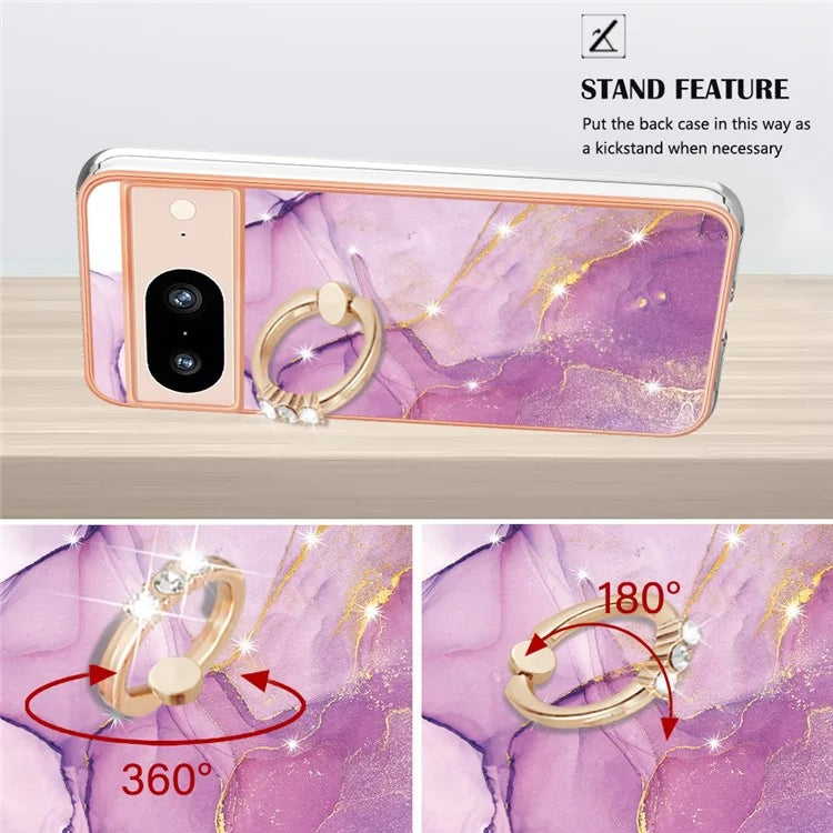 YB IMD Series-10 For Google Pixel 8 Case IMD Electroplating Ring Kickstand Anti-scratch TPU Cover
