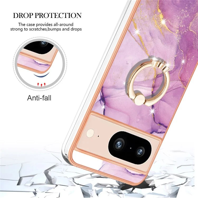 YB IMD Series-10 For Google Pixel 8 Case IMD Electroplating Ring Kickstand Anti-scratch TPU Cover