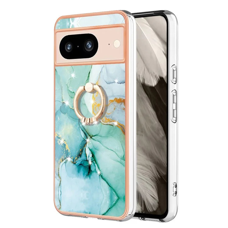 YB IMD Series-10 For Google Pixel 8 Case IMD Electroplating Ring Kickstand Anti-scratch TPU Cover