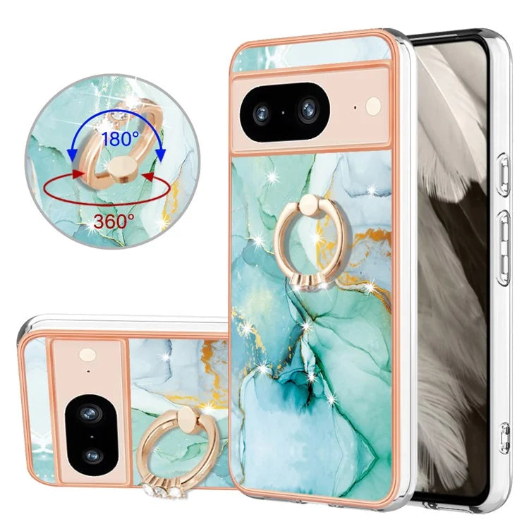 YB IMD Series-10 For Google Pixel 8 Case IMD Electroplating Ring Kickstand Anti-scratch TPU Cover
