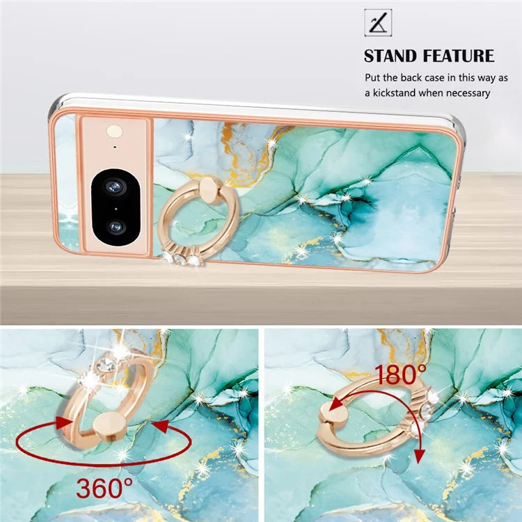 YB IMD Series-10 For Google Pixel 8 Case IMD Electroplating Ring Kickstand Anti-scratch TPU Cover
