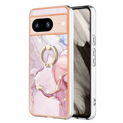 YB IMD Series-10 For Google Pixel 8 Case IMD Electroplating Ring Kickstand Anti-scratch TPU Cover