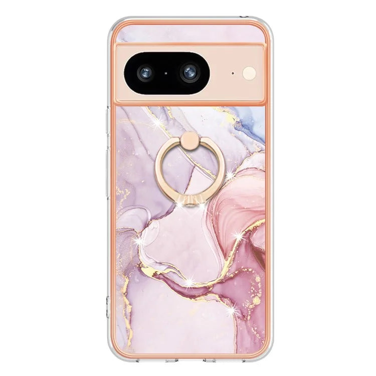 YB IMD Series-10 For Google Pixel 8 Case IMD Electroplating Ring Kickstand Anti-scratch TPU Cover