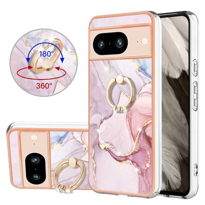 YB IMD Series-10 For Google Pixel 8 Case IMD Electroplating Ring Kickstand Anti-scratch TPU Cover