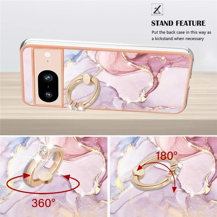 YB IMD Series-10 For Google Pixel 8 Case IMD Electroplating Ring Kickstand Anti-scratch TPU Cover