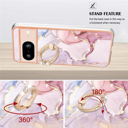YB IMD Series-10 For Google Pixel 8 Case IMD Electroplating Ring Kickstand Anti-scratch TPU Cover